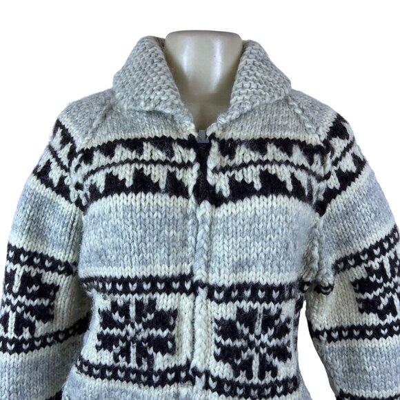Tuak Unisex Grey & Black Wool Nordic Knit Cardigan Sweater Shawl Collar - Picture 4 of 8